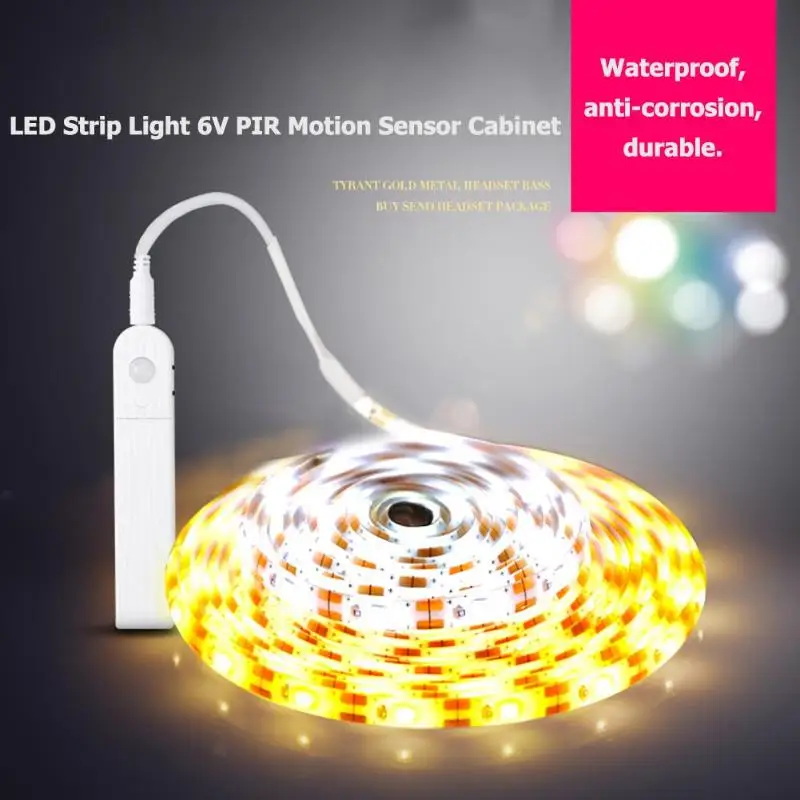 

1m 2m 3m 60/120/180 LED Strip Light 6V PIR Motion Sensor SMD2835 Lamp Room Kitchen Cabinet Under Bed Lamp Tape String Lights