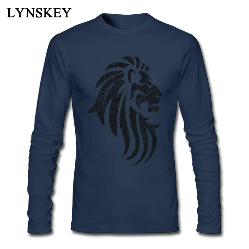 Party T Shirts for Men Long Sleeve 2017 Fashion O-Neck Cotton Summer/Autumn Tops Tees Crazy Tee Shirt Top Quality Free Shipping Lion Tribal Tattoo Cool Style navy