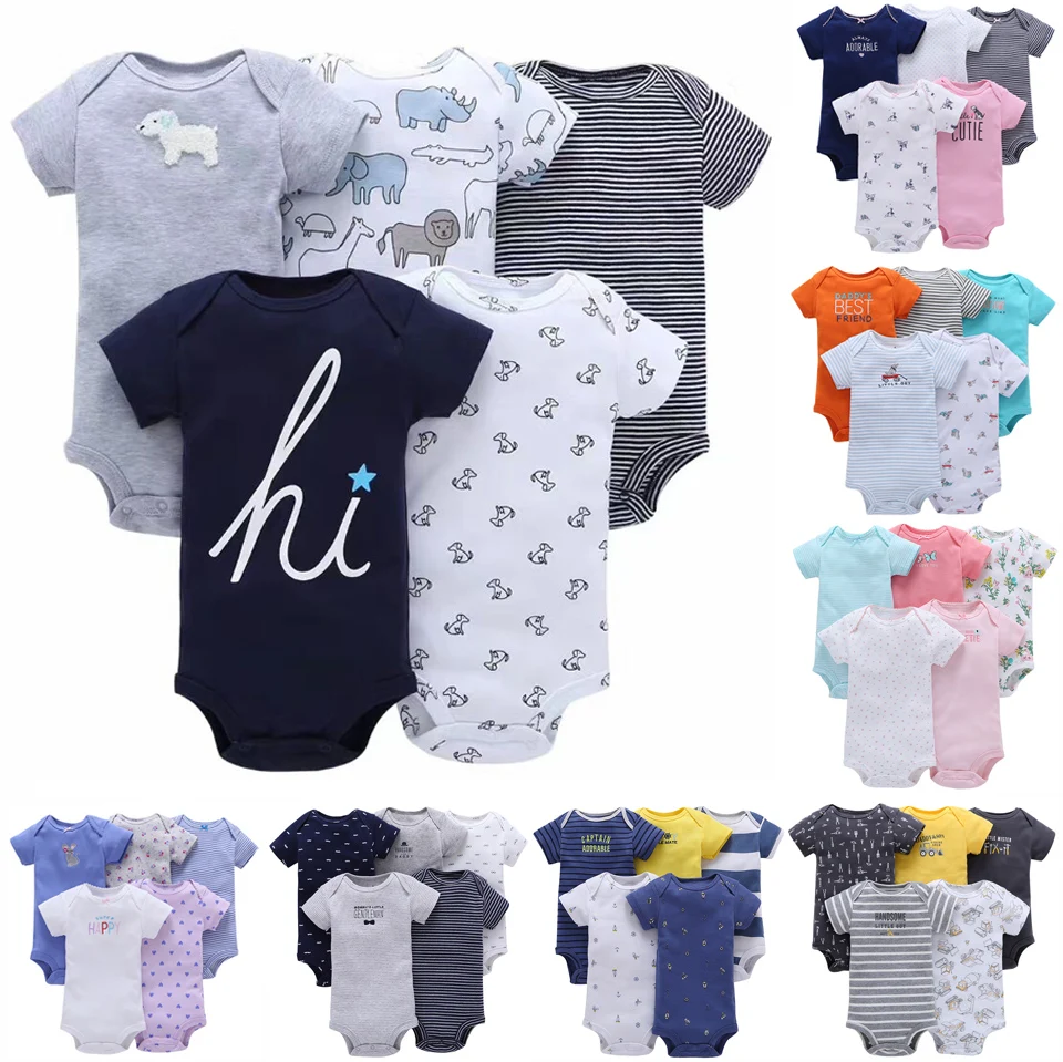 

Baby Girl and Boy Clothing Set Short Sleeve Bodysuit 5 pcs pack set Summer soft cotton Cotton Flower