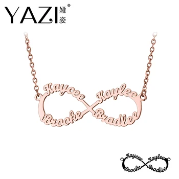 

YAZI Customized Infinity Necklace With Four Names Family Name Necklace Personalize Unique Custom Infinity Nameplate Memory Gift