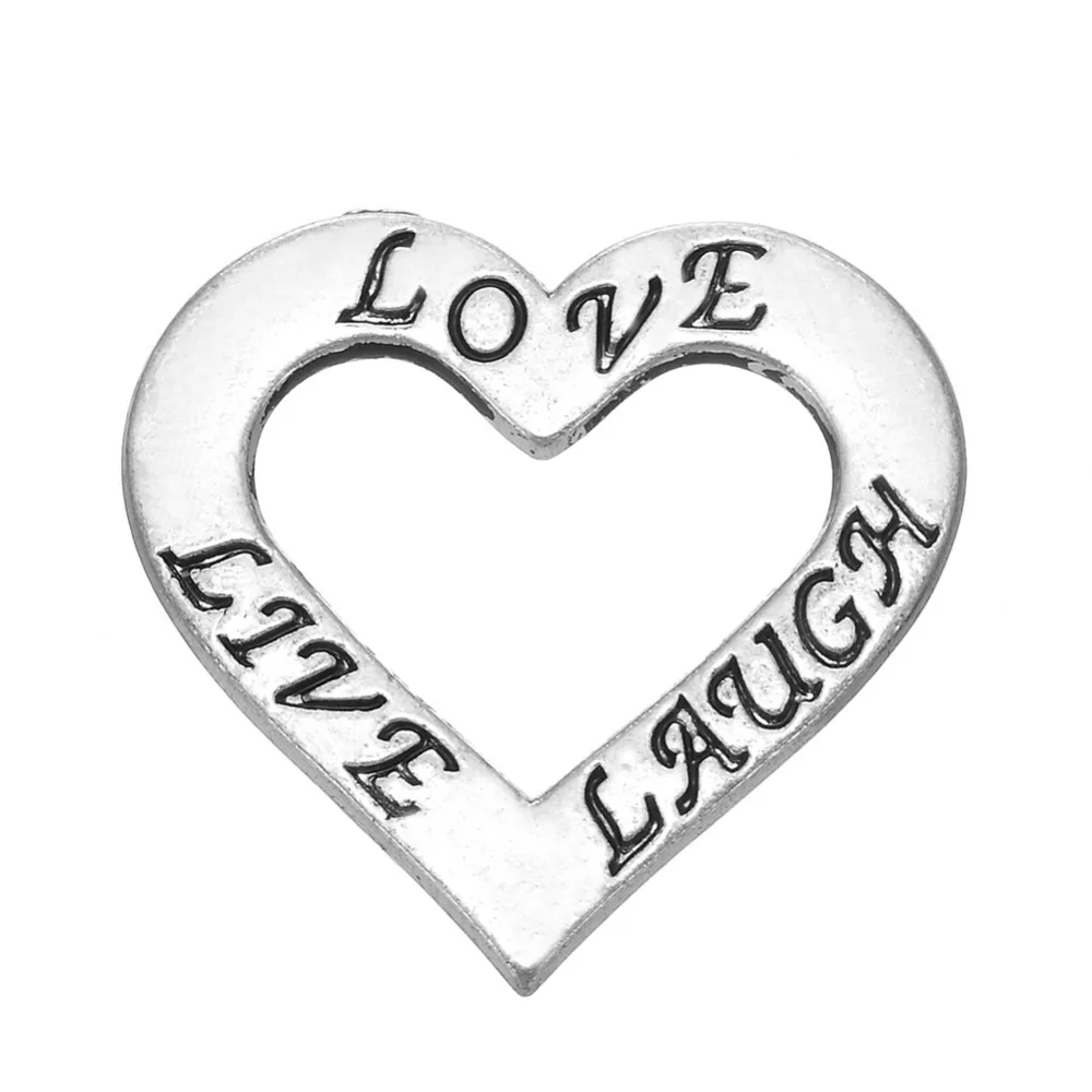 50pcs a lot silver plated live laugh love metal heart charms | Украшения и аксессуары