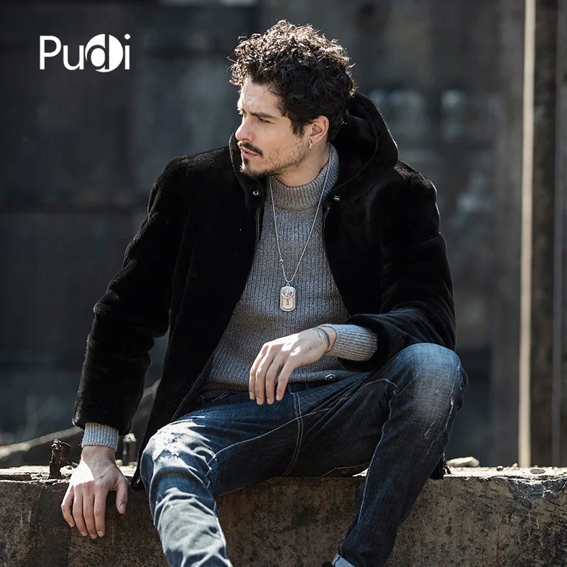 

PUDI CW023 2018 Men new fashion real mink fur jackets with wool fur inside fall winter casual outwear