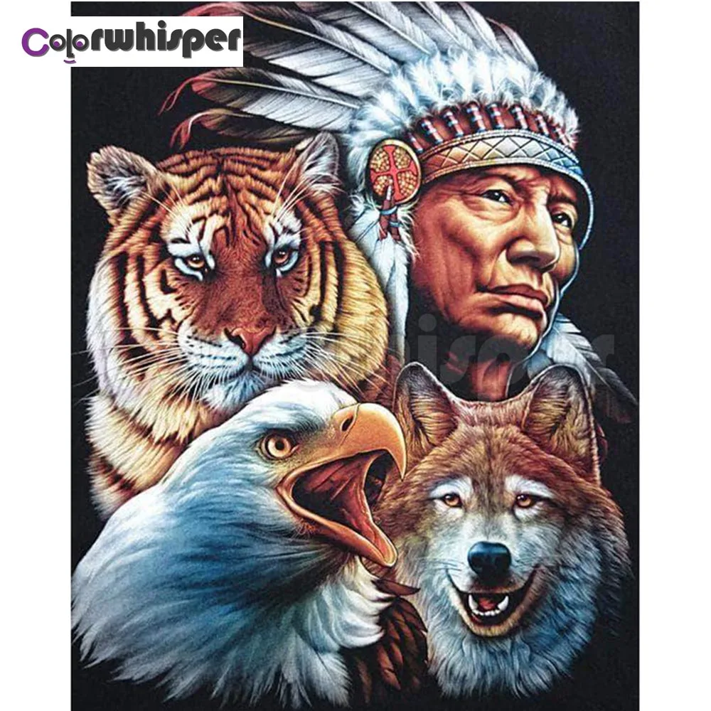 Diamond Painting Full Square/Round Drill Indian Wolf Eagle Tiger 3D Daimond Embroidery Mosaic Cross Stitch Crystal Z187 | Дом и сад