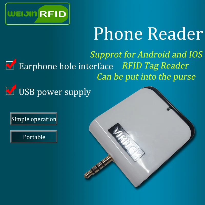 Портативная UHF RFID считыватель VIKITEK VFR01 гарнитура отверстие может использоваться для выборочная проверка Ручной мини микро считыватель писатель