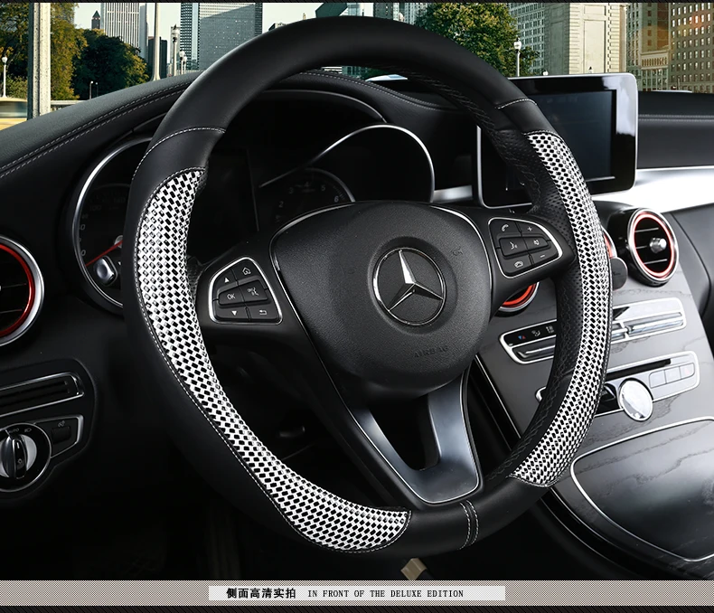3D кожаный чехол рулевого колеса автомобиля прочный дышащий Противоскользящий чехол для руля подходит для 38 см аксессуары для салона автомобиля