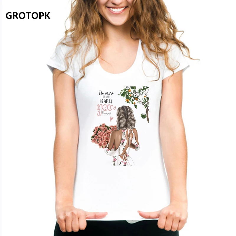 

Make You Happy Print Harajuku Women's Cotton T-shirts Summer New Arrival 2019 White Funny T-shirt Korean Clothes T-shirt
