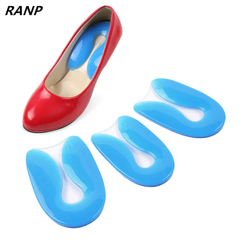 

Silicone Gel Blue U Shape Insert Increase Foot Pad Heel Cup Half Insole Plantar Fasciitis Pain Relief Shock Absorb Cushion Pads