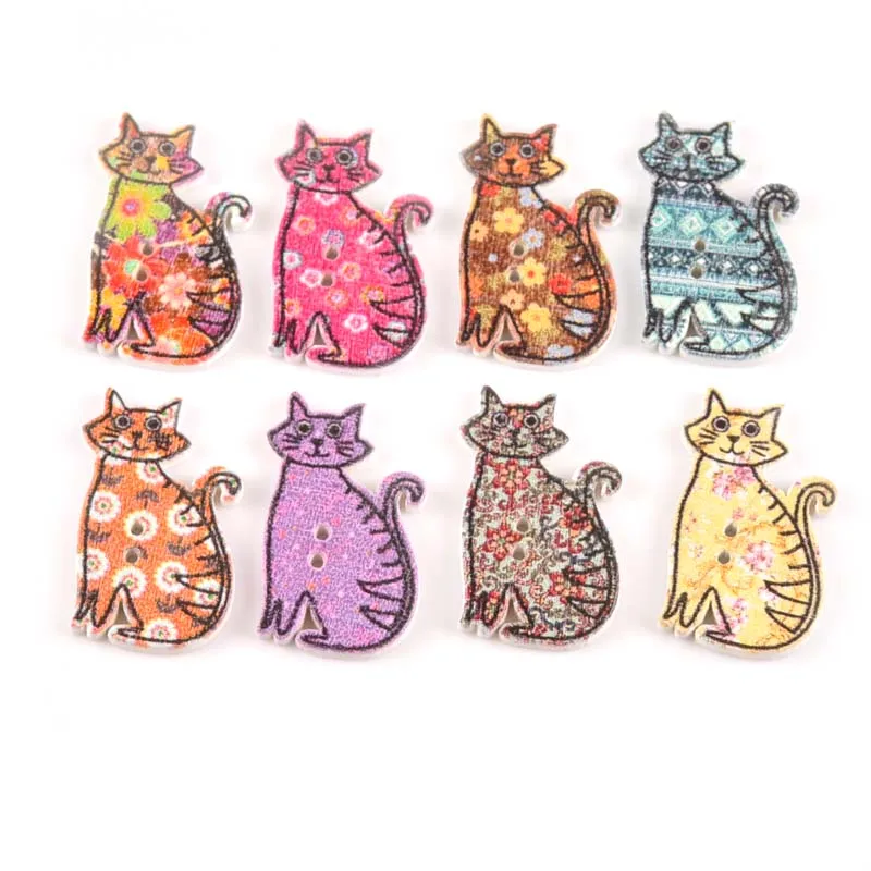 25pcs Wooden Crafts Vintage London Cat Pattern Buttons For Clothing Sewing Handmade Scrapbooking Accessories 18x30mm M0798x | Дом и сад