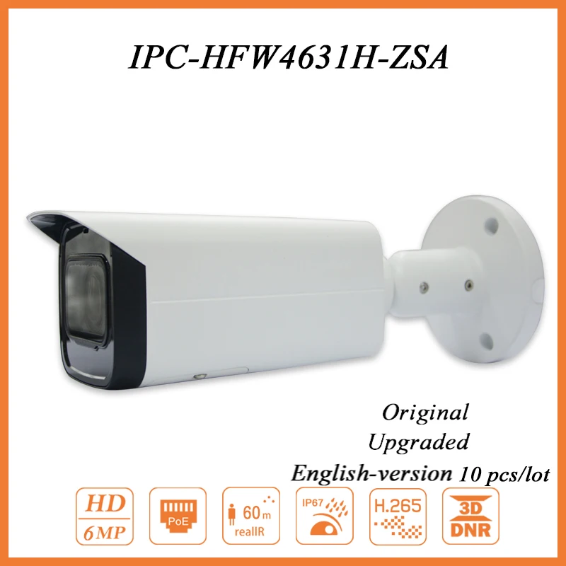 

10 pcs/lot Dome IP Camera IPC-HFW4631H-ZSA 6MP HD CMOS Network IP Video Camera H.265 IP67 IR30M Built-in Mic with POE