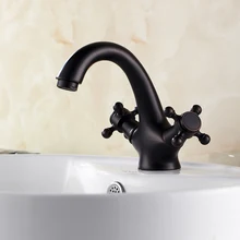 Черный Бронзовый Античная Кран Бассейна Кран Горячей И Холодной Воды Медь Раковина Кран На Бортике