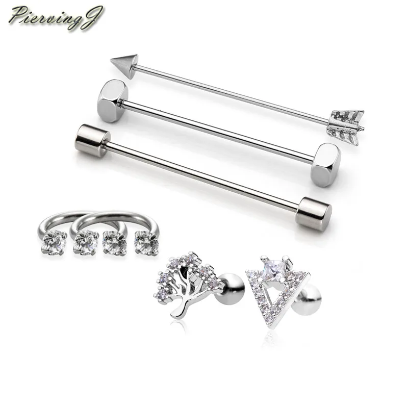 

PiercingJ Stainless Steel 7pcs / set Mixed Industrial Barbell Helix Cartilage Top Upper Ear Studs Earrings Body Piercing Jewelry