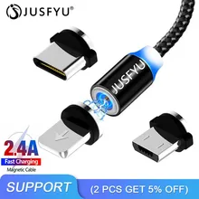 Светодиодный магнитный кабель Micro USB для iPhone X, 8, 7, 6 Plus, samsung, S9, магнит для мобильного телефона, 2.4A, быстрое зарядное устройство, Кабель Microusb, кабель type-C