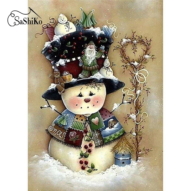 

Sashiko 100% Full DIY 5D Diamond Painting Christmas Snowman Stitch Diamond Embroidery Patterns Home Decoration