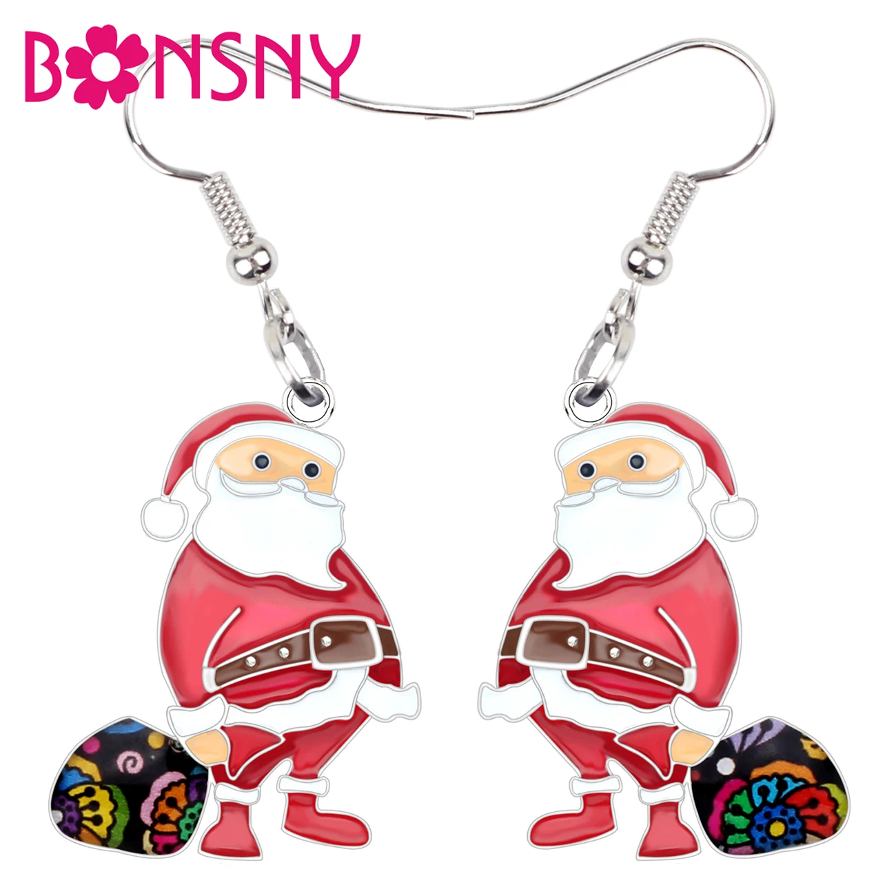 

Bonsny Statement Enamel Alloy Christmas Santa Claus Bag Earrings Drop Dangle Novelty Jewelry For Women Girls Party Gifts Bijoux