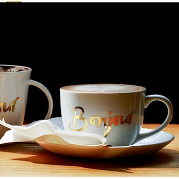 

Creative Flower Bone China Simple Coffee Cup Set Tea Europe Milk Handle Solid Tea Cup Tekopp Best Cups Drinks Supplies WKD084