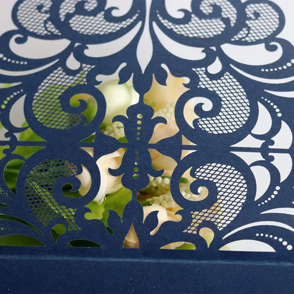  10Pcs European Style Lace Wedding Invitations Cards Blue Color Laser Greeting Card Wedding Engageme - 33024748620