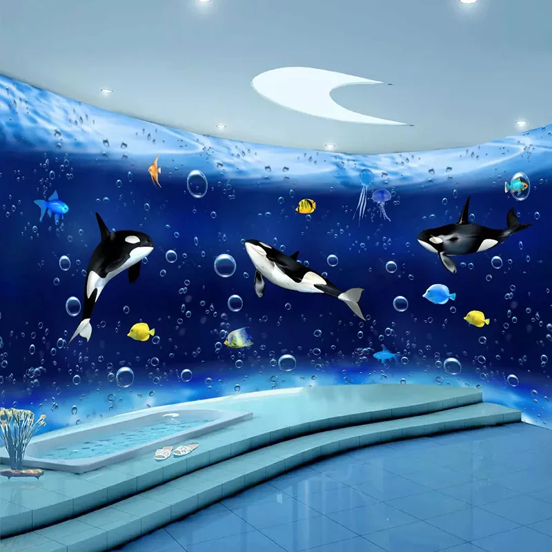 

Photo Wallpaper 3D Stereo Killer Whale Ocean World Murals Custom Any Size Bathroom Wall Paper PVC Self-Adhesive Waterproof Mural