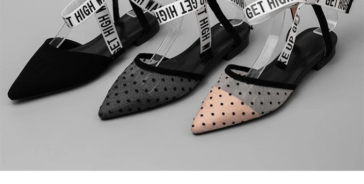 Women Brand shoe low heel Women Casual Shoes Slip On Slides Pointed Toe Low Heel Shoes emale bowtie air mesh polka dot pump