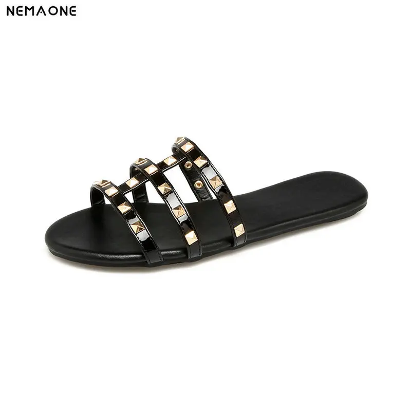 NEMAONE New flat women slippers rivets sandals woman punk style women ...