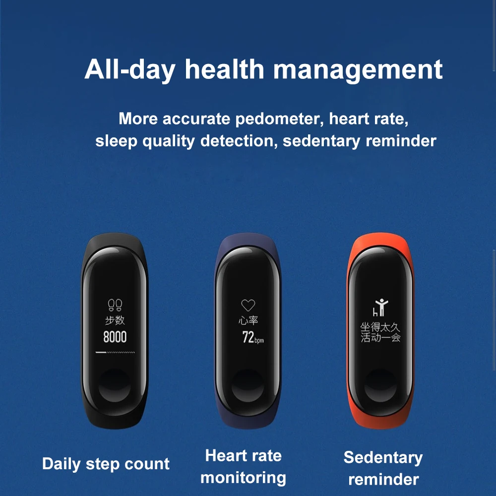 Original Xiaomi Mi Band 3 Smart miband3 Bracelet Heart Rate Fitness Watch 0.78 inch OLED Display 20 Days Standby band2 Upgrade