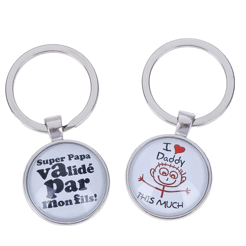 1PC Glass Cabochon Super Papa Car Keychain Ring For Father