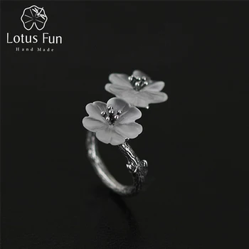 

Lotus Fun Real 925 Sterling Silver Natural Crystal Handmade Creative Designer Fine Jewelry Flower in the Rain Female Rings