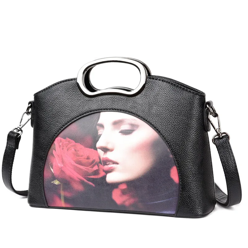 

Chu JJ Women's Genuine Leather Handbags Cartoon Print Shoulder CrossBody Bags Fashion Soft Women Shell Bags Tote Bag
