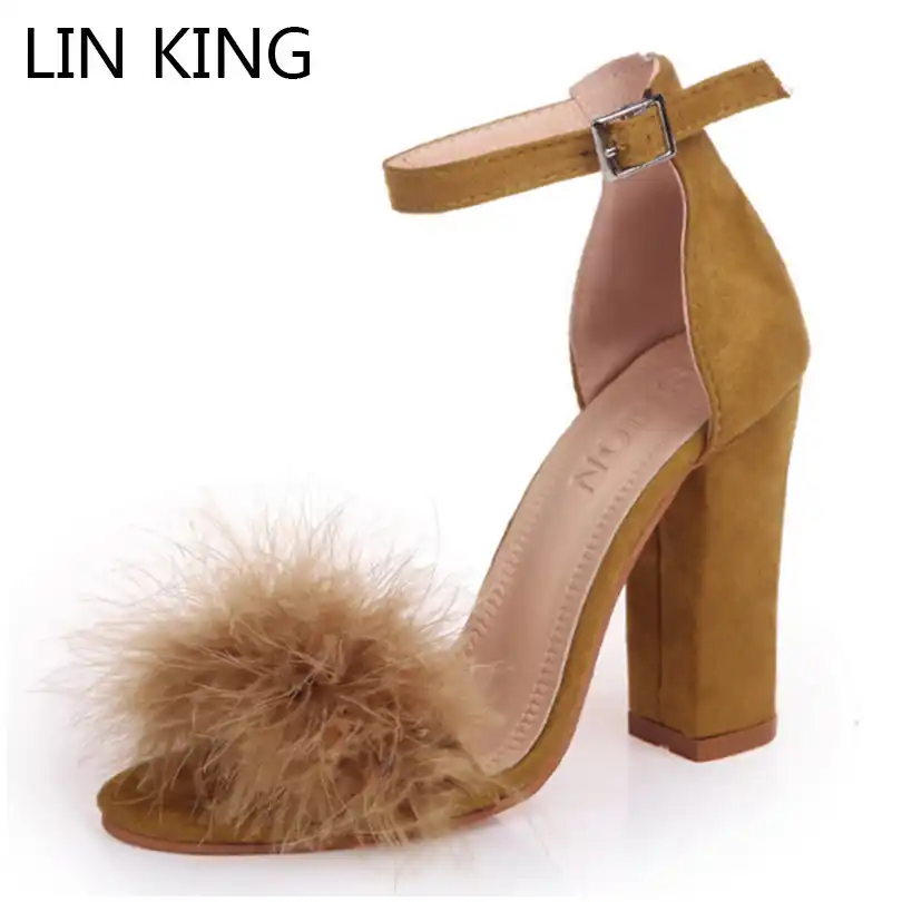 faux fur strap heels