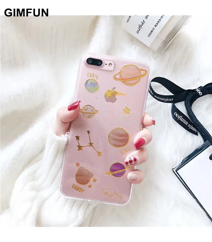 

GIMFUN Clear Sequins Stars Glitter Phone Case for Iphone X 7 7plus 6 6s Plus 8 8p Soft Tpu Clear Case Cute Back Cover