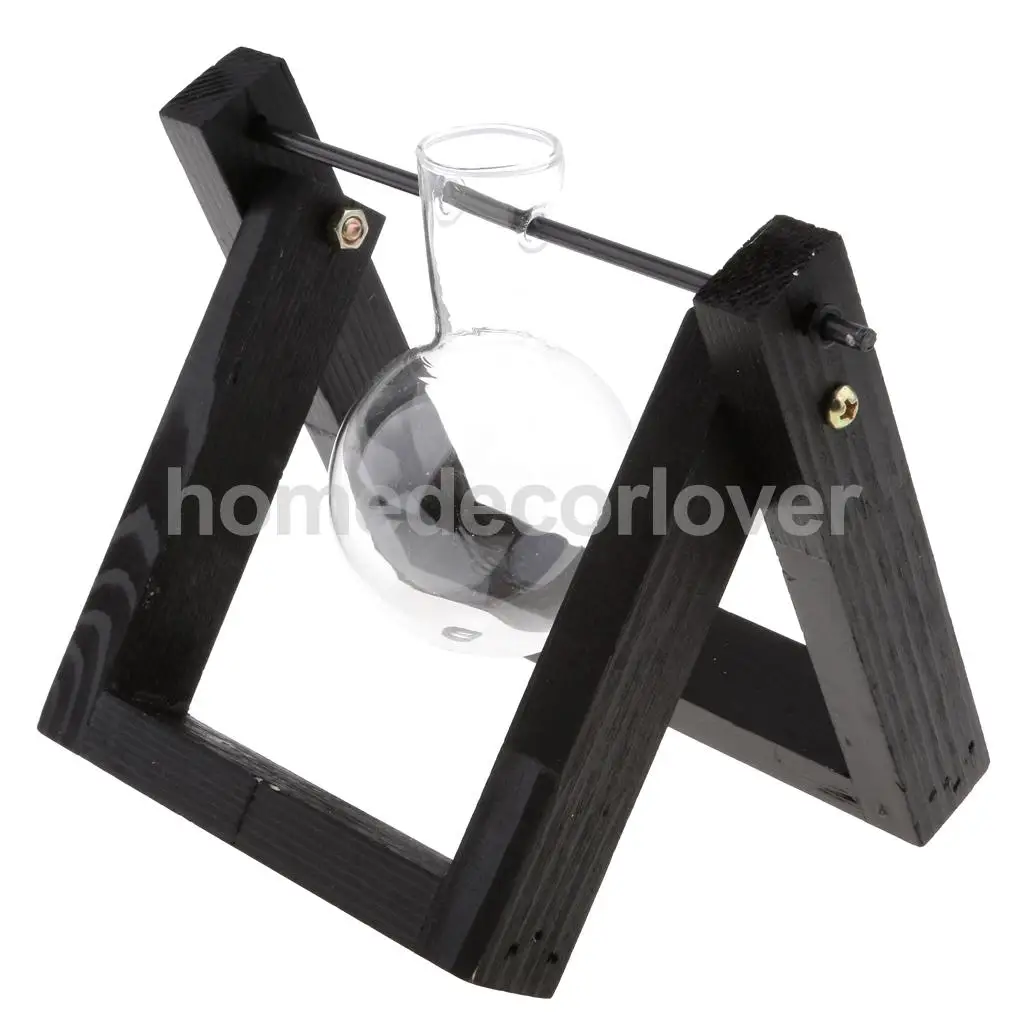 Tabletop Wood Stand Glass Flower Vase Plant Planter Hydroponic Container Home Decor
