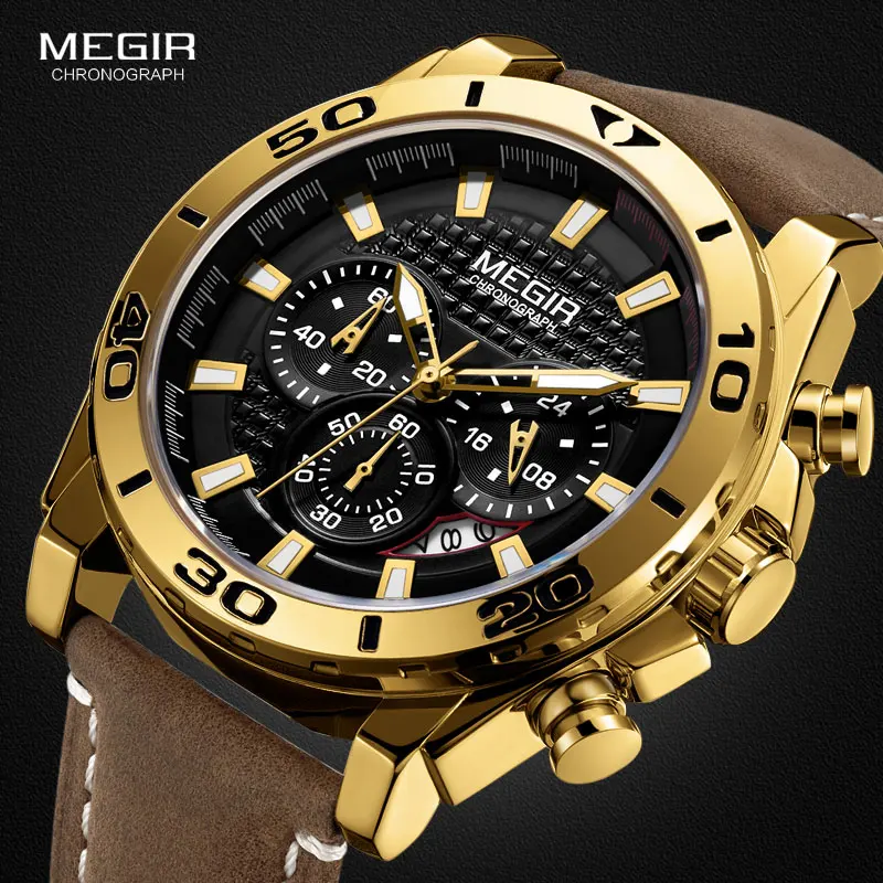 

2019New Fashion Mens Watches Top Brand Luxury Big Dial Military Quartz Watch Leather Waterproof Sport Chronograph Watch Men