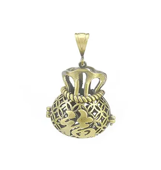 

Antique Bronze tone Lucky Chinese Fu Chiming Ball Locket Cage Pendant Essential Oil Diffuser Hollow Filigree Locket DIY Findings