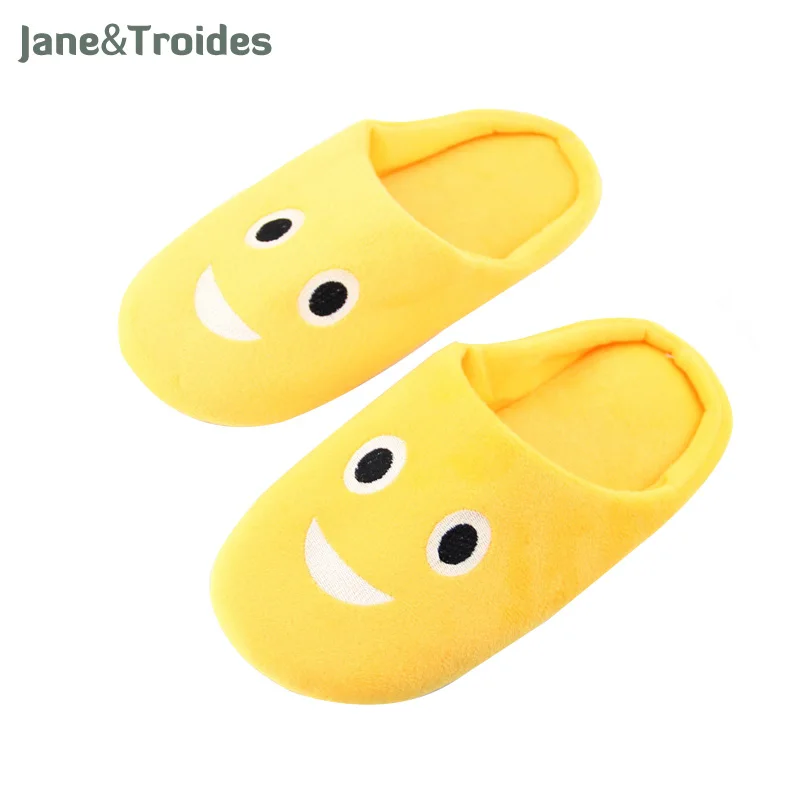 

Jane&Troides Emoji Embroidery Home Slippers For Women Men Soft No Voice Floor Flip Flops Cute Fashion Couple Indoor Plush Shoes