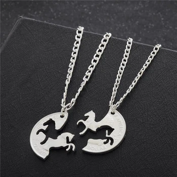 

2Pcs/Set Running Horses Puzzle Coin Charm Animal Friend Couple Love Lovers Gifts Friendship Pendant Necklaces Women Men Jewelry