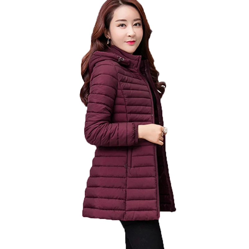 Women Autumn Winter Jacket Parkas 2018 New Solid Hooded Medium Long Outerwear Slim Plus Size 7XL Female Down Cotton Jacket W33