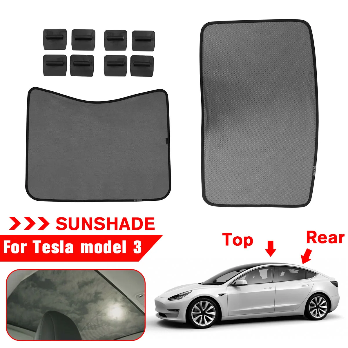 

Car Mesh Front Rear Sunshade Cover for Tesla Model 3 Skylight Screen Shade Heat Insulation Roof Shield Exterior Parts