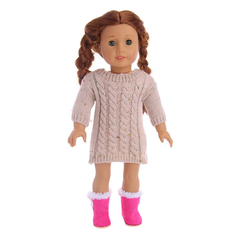 Одежда для кукол, 4 шт., свитер+ вязаная шапка и плюшевые сапоги для 18 дюймов, американская кукла и 43 см, кукла для рождения, для поколения, для девочки, на Рождество