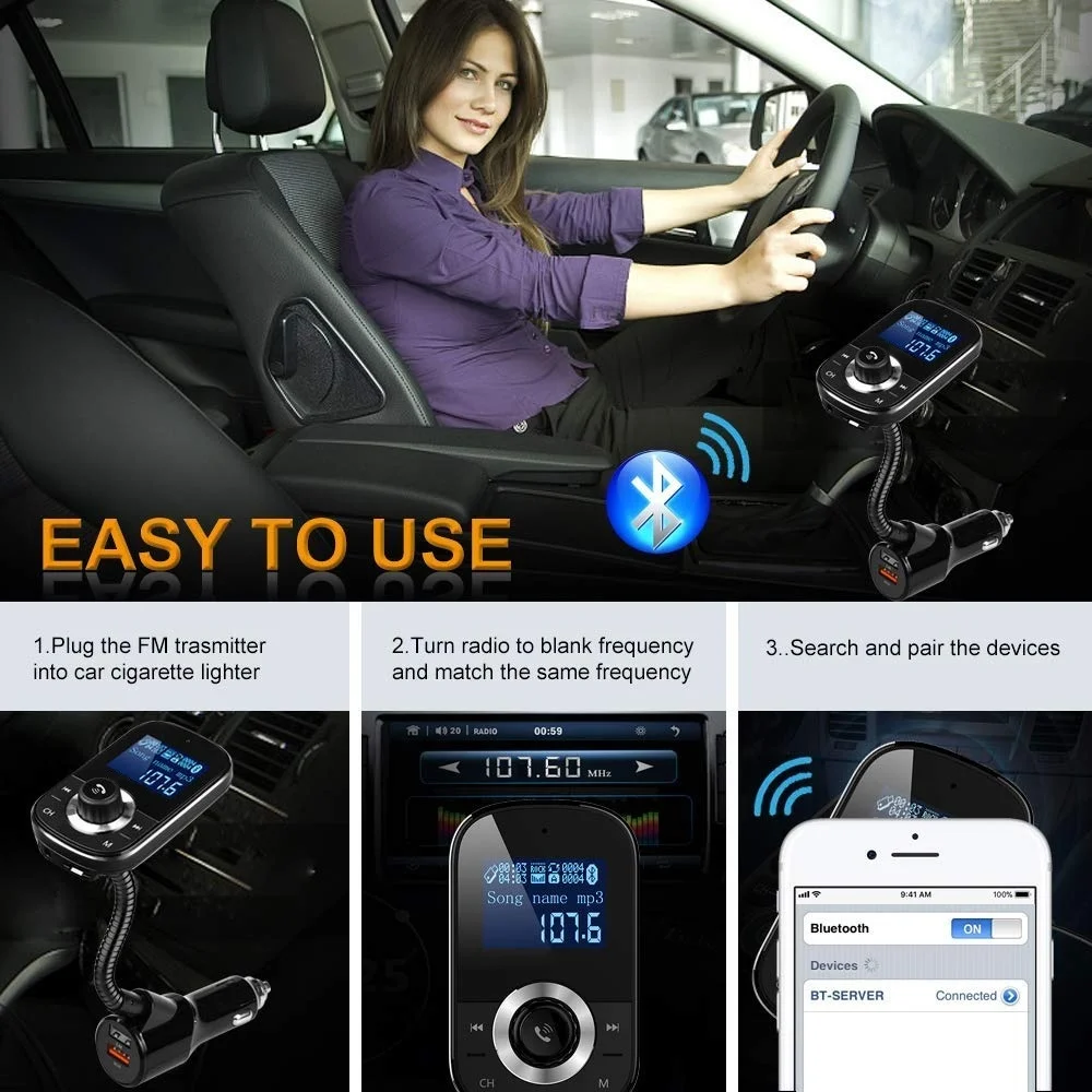 Беспроводной автомобильный Bluetooth fm передатчик SRUIK радио адаптер комплект с двумя