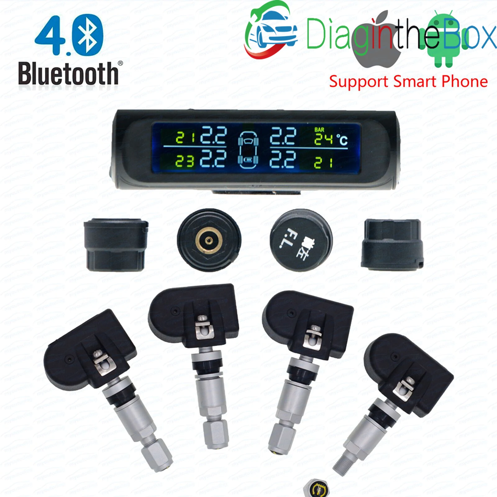 Solar Power Tire Pressure Monitoring System Car TPMS Bluetooth with LCD