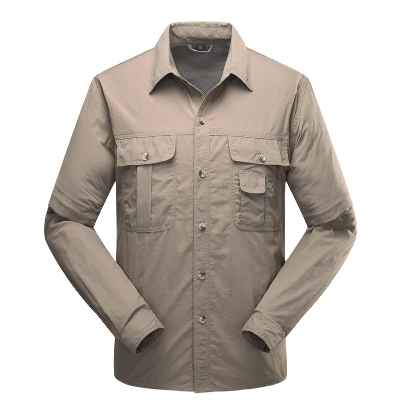 Men's Shirt Army Military Style Shirts Removable Spring and Autumn Long
