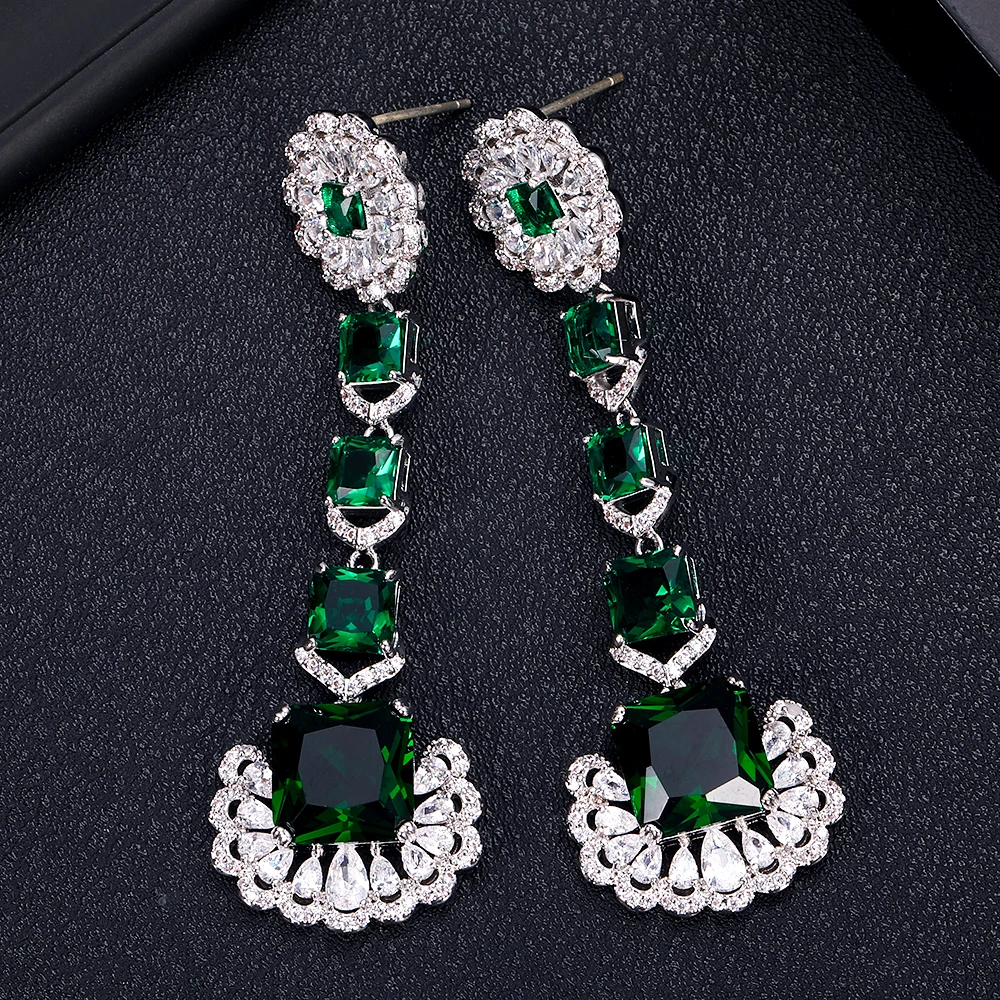 janeklly trendy Geometric drop dangle Earrings For Women Accessories Full Cubic Zirconia Earrings Jewelry pendientes mujer moda