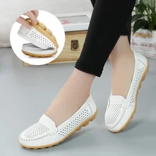 shoes woman cutout shoes genuine leather mother shoes Moccasins flat-bottomed female nurse shoes single cutout loafers slip
