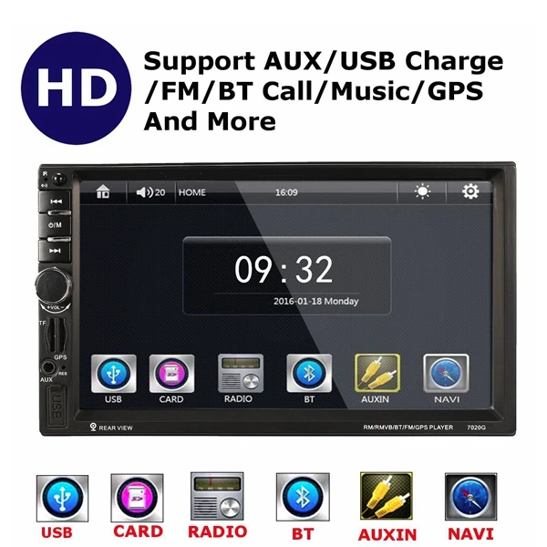 

7020G 7 Inch Car MP5 Player HD bluetooth Toque Pantalla Coche GPS Stereo Radio 2 DIN FM/MP5/MP3/USB/AUX