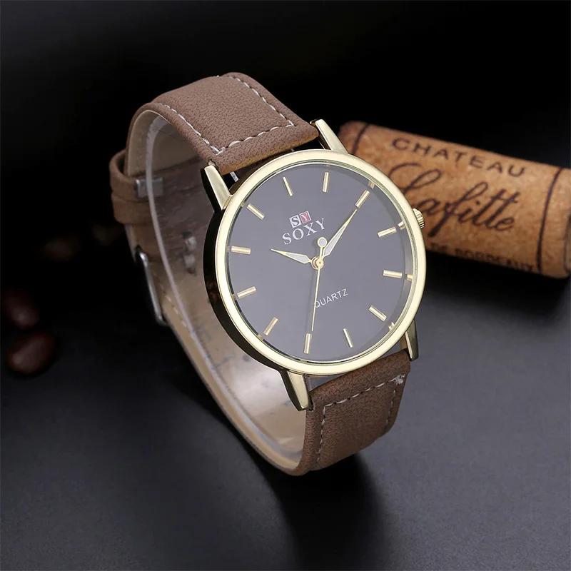 

SOXY Brand Fashion Men Necessary Business Watch Luxury Gold Watches Casual Leather Quartz Watch Analog Watch relogio masculino