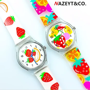 

Hot cartoon lovely fruit strawberry children silica gel quartz watch sweet girls waterproof wrist watch