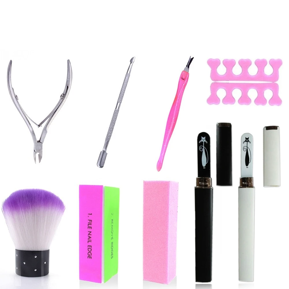 

9 Pieces/lot Nail Art Tool Set Nail Care Pusher Nipper Buffer Block Basic Manicure Tool Kits Nail Buffers Set For Manicure