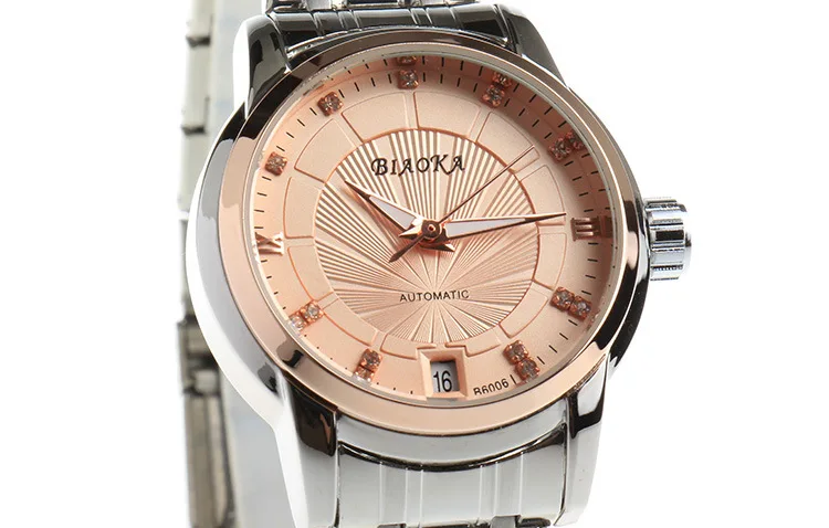 BIAOKA брендовые новые модные золотые часы Стильные стальные женские часы классическое механическое платье Скелет водонепроницаемые часы reloj mujer