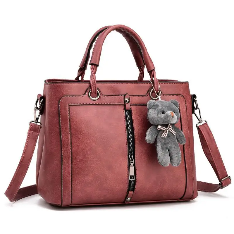 

The New 2018 Women Leather Handbag Red Retro Vintage Bag Designer Handbags High Quality Famous Brand Tote Shoulder Ladies Bag