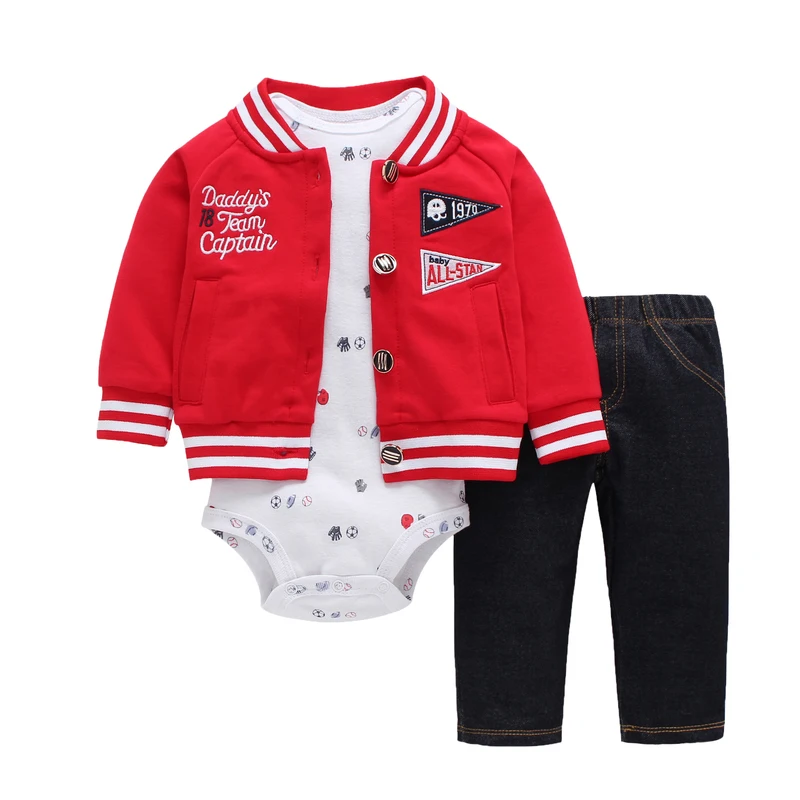 

2018 New red boy clothes 100% Cotton Coat+pants+baby romper Autumn Winter sets 6~24 months Bodysuit infant boys sets clothes