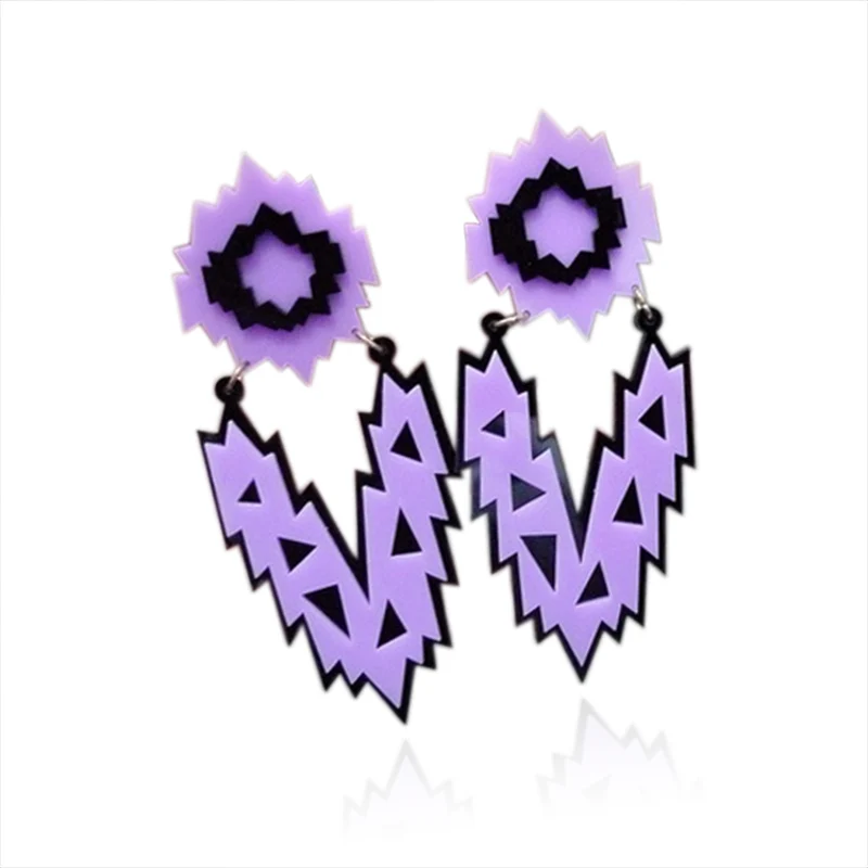 

New Design Long Purple Dentate Capital Letter V Shape Acrylic Drop Earrings For Women Triangular Irregular Flower Earring E19085